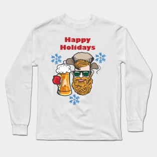 Hipster with Beer mug Long Sleeve T-Shirt